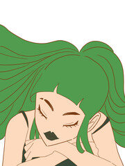 Aesthetic and elegant illustration of a beautiful woman with a green color theme