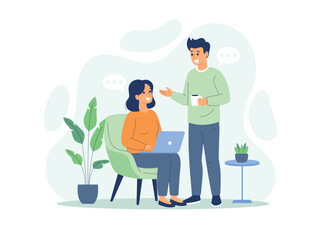 Team Discussion in Office Lounge Flat Vector Illustration