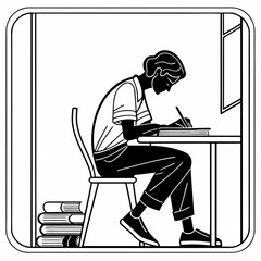 Illustration of a student studying at a desk