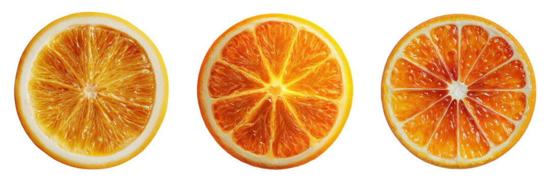 Set of Orange slice top view isolated on a transparent background