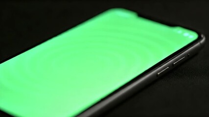 Close-up of a modern smartphone with a vibrant green screen display against a dark background, showcasing its sleek design