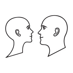 Black silhouette vector illustration of a couple profile face or head in love with a heart symbol for romance and valentine design