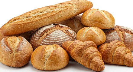 Delicious assortment of freshly baked bread and croissants piled high, a bakery feast for any occasion, showcasing artisanal baking expertise and irresistible flavor.