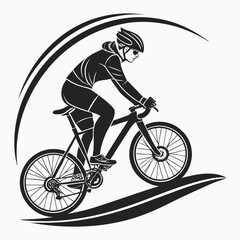 Naklejka premium Dynamic silhouette of a professional cyclist in full gear riding a road bicycle with speed lines and abstract curves representing motion and competition