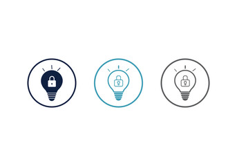 protect intellectual patent icon filled flat lightbulb with padlock sign concept for web design. thin line symbol on white background