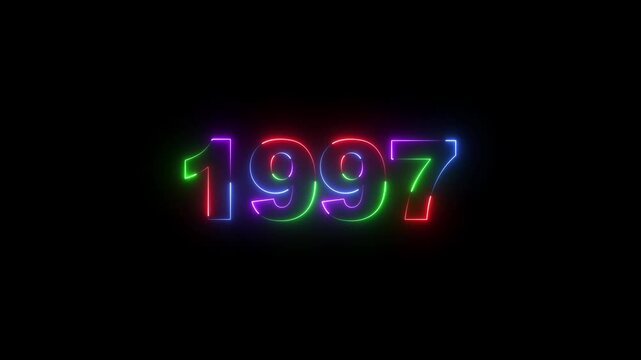 1997 neon line text. Abstract 1997 neon text animation, Glowing neon number text background 4k animation. Concept of counting years. Neon text calendar 1997 animation, glowing neon icon . 4k video 