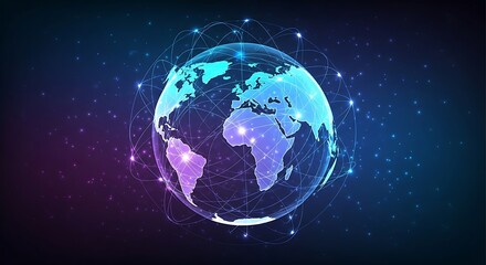 Global network connection. World map with network lines and dots. Digital technology background.