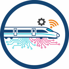 Smart Transportation icon. Flat minimal vector of an integrated system gear, circuit board, and sustainable progress. Ideal for Mass Transit Tech and Smart City concepts.