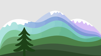 Obraz premium Mountain range vector illustration with pine tree on white background
