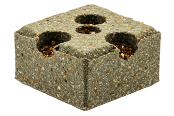 Eco-friendly planting block made from recycled composite material on a transparent background