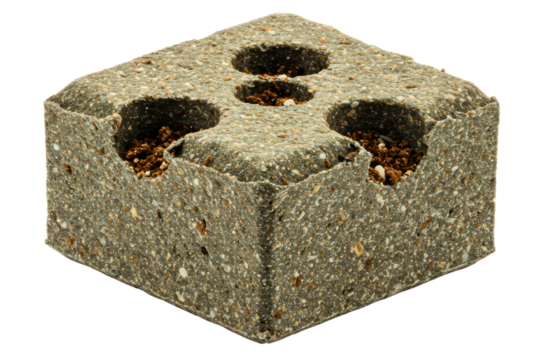 Eco-friendly planting block made from recycled composite material on a transparent background