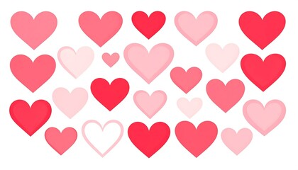 Collection of various shades of pink and red hearts