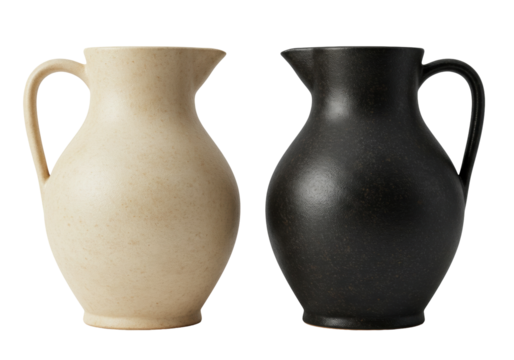 Two ceramic pitchers isolated on a clean backdrop, minimalist kitchenware for serving drinks and adding a touch of elegance to any table setting