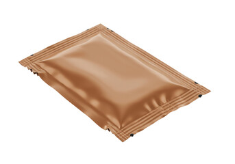 Shiny brown sachet isolated on transparent background, single-use packaging for cosmetics or food samples
