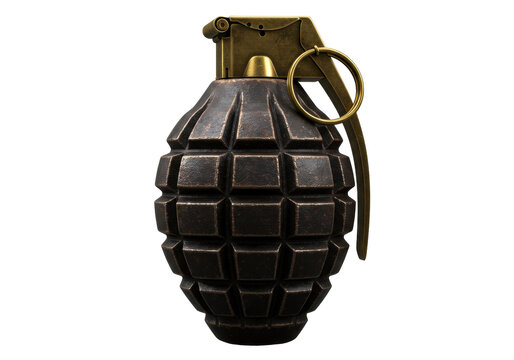Antique pineapple hand grenade isolated on white, vintage military explosive device for historical or war concepts PNG