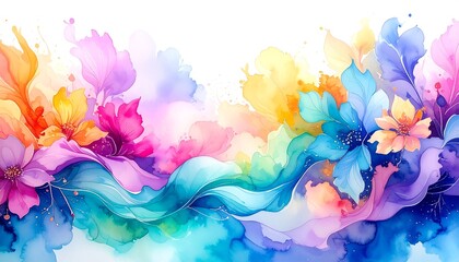 Vibrant Watercolor Floral Abstract Painting.