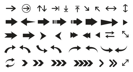 Arrow icon set collection black direction symbols isolated white background