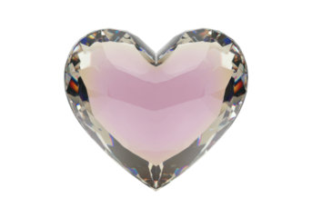 Pink heart shaped crystal isolated on transparent background, love and romance concept for Valentine s Day and wedding design