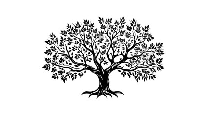 Obraz premium Striking silhouette of a majestic tree with abundant foliage, perfect for nature-themed designs or branding, a symbol of growth, strength and resilience