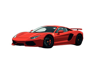 Obraz premium Pixel Art of a Sleek Red Sports Car on a White Background, Detailed Rendering of a Vehicle with Sharp Angles and Visible Tire Treads