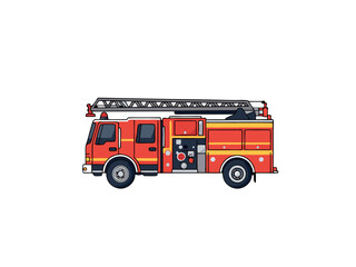 Vibrant Red and Yellow Firetruck Illustration with White Background Pixel Art Style