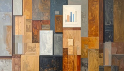 Abstract wooden background with financial chart illustration.