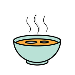 Illustration of Warm Orange Soup in Light Blue Bowl on White Background Vector Art