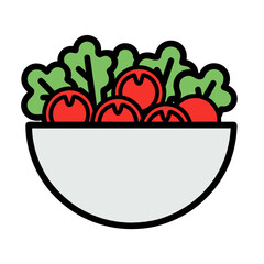 Bowl of Red Tomatoes and Green Lettuce in White Bowl Vector on Transparent Background