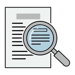 Magnifying Glass Over a Document with Detailed Text Lines and Light Blue Highlights on a White Background Vector Illustration