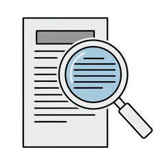 Magnifying Glass Examining Document with Black Text and Blue Accents on White Background