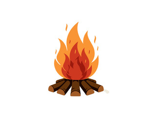 Pixel Art Campfire with Logs and Fiery Flames on White Background