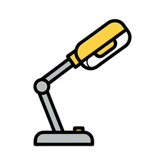 Isolated Yellow and Gray Adjustable Desk Lamp Icon on White Background with Bold Outlines and Soft Lighting for Office and Study Spaces