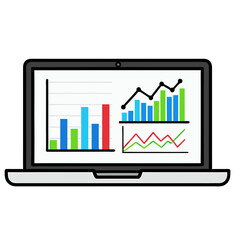 Laptop Displaying Business Graph and Charts Vector Illustration on Transparent Background