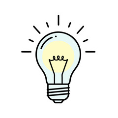 Illuminated Light Bulb Icon on White Background Simple Design