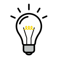 Illustration of White Lightbulb with Yellow Filament on White Background