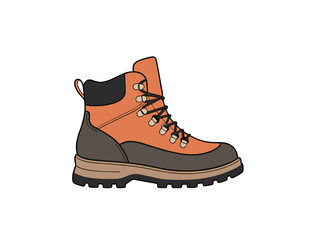 Orange Hiking Boot Vector Illustration on White Background
