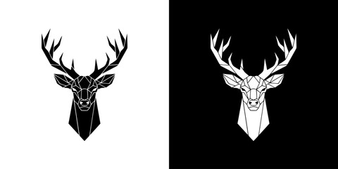 A geometric stag head logo is displayed in two versions, one black on white and the other white on black.