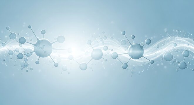 Abstract molecular structure with glowing light on a blue background, representing science and technology. - Powered by Adobe