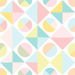 Colorful Geometric Seamless Pattern Pastel Triangles, Squares, and Circles for Modern Design