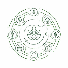 Fototapeta premium Circle diagram illustrating the interconnectedness of nature and human life, featuring plant growth and ecological symbols