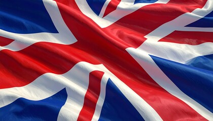 Fototapeta premium Detailed close-up view of a United Kingdom flag, showing vibrant colors and flowing fabric textures.