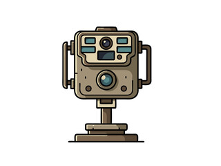 Fototapeta premium Retro Style Beige Video Camera Pixel Art on White Background