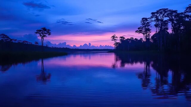 twilight reflections on pacaya samiria lagoon peruvian landscape orbit in video
