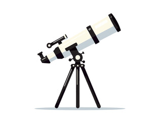 White Telescope with Black Accents on Tripod Isolated on White Background Vector Illustration