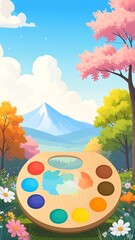 Vibrant landscape with paint palette