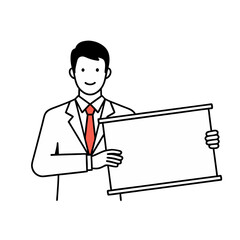 Illustration of a Smiling Man Holding a Blank White Board on White Background