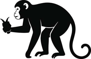 PrintSilhouette monkey holding banana, animal wildlife illustration, tropical jungle design, playful primate artwork, minimal vector graphic, exotic nature concept, , 