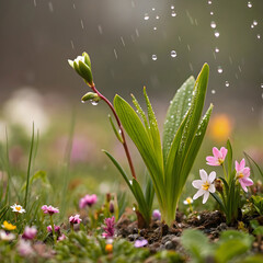 Fototapeta premium new life emerges in wet spring season