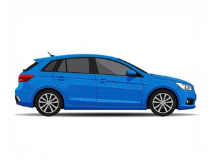 Fototapeta premium Blue Sedan Car Side View.