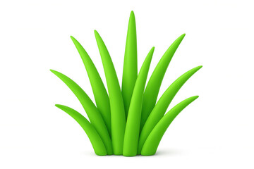 Green grass tuft growing, 3d render icon, stylized plant element, isolated spring nature object